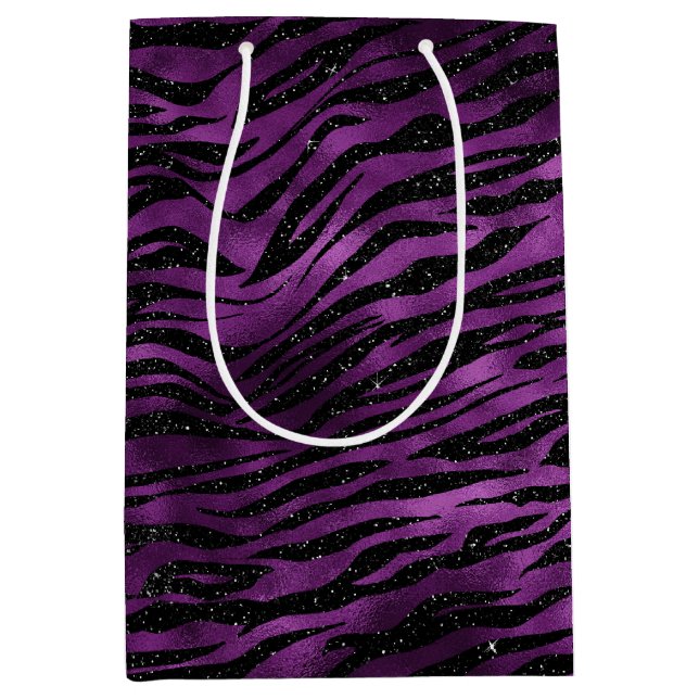 Lila Glitz Zebra Print Mittlere Geschenktüte (Vorderseite)