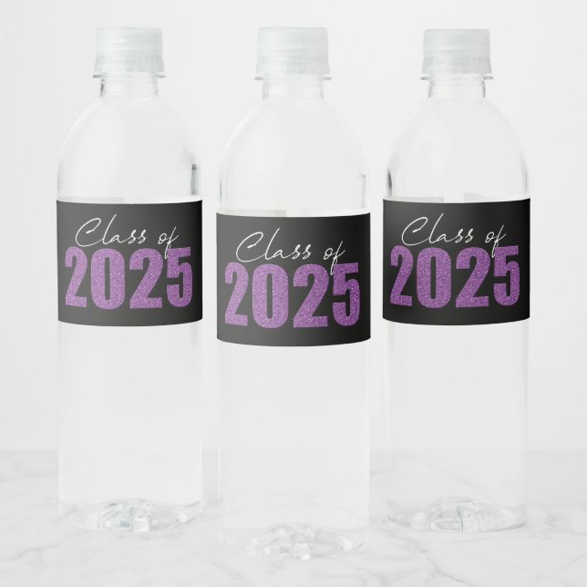 Lila Glitzer 2025 Wasserflaschenetikett (Flaschen)