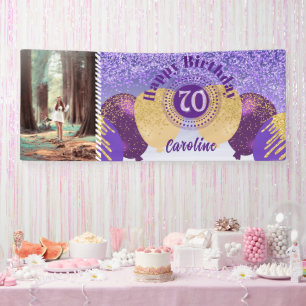 Lila Glitzer 70. Geburtstag & Balloons Banner