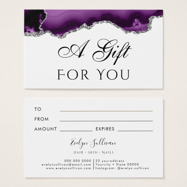 lila Glitzer Agate Gift Card (Vorne & Hinten)