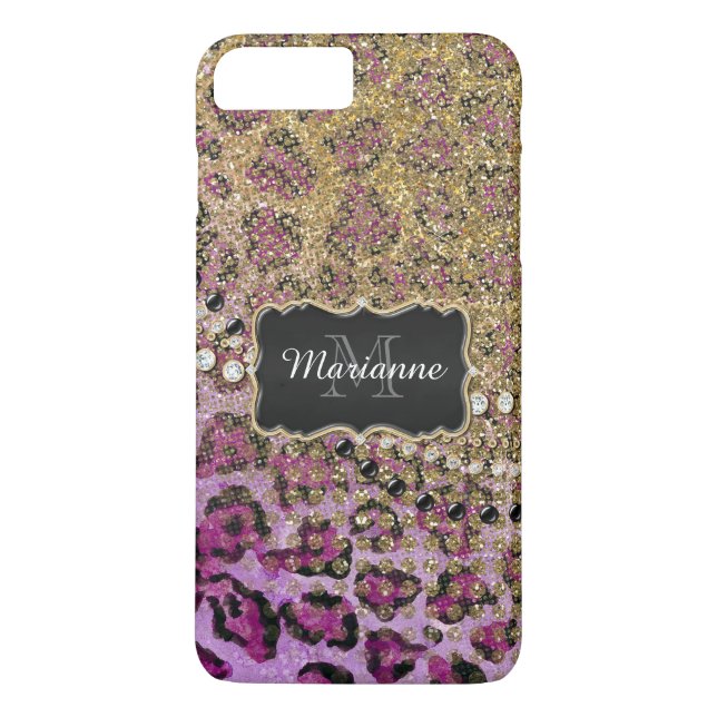 Lila Glitzer aus Goldleopard Case-Mate iPhone Hülle (Rückseite)