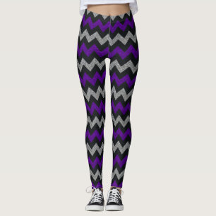 Lila Glitzer aus schwarzem Silber Zickzack Legging Leggings