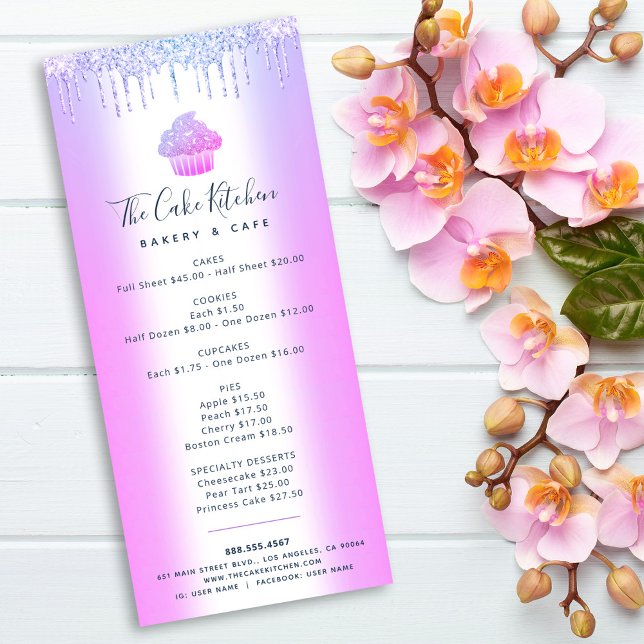 Lila Glitzer Bäckerei Cupcake Konditorei Koch Menü (Von Creator hochgeladen)