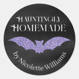 Lila Glitzer Bat Homemade Halloween Runder Aufkleber