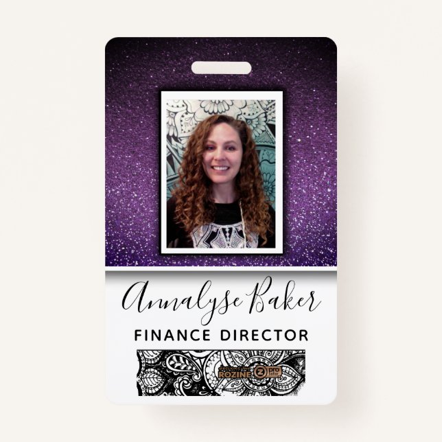 Lila Glitzer Beruflich CNA Nurse Foto Name Ausweis (Vorderseite)