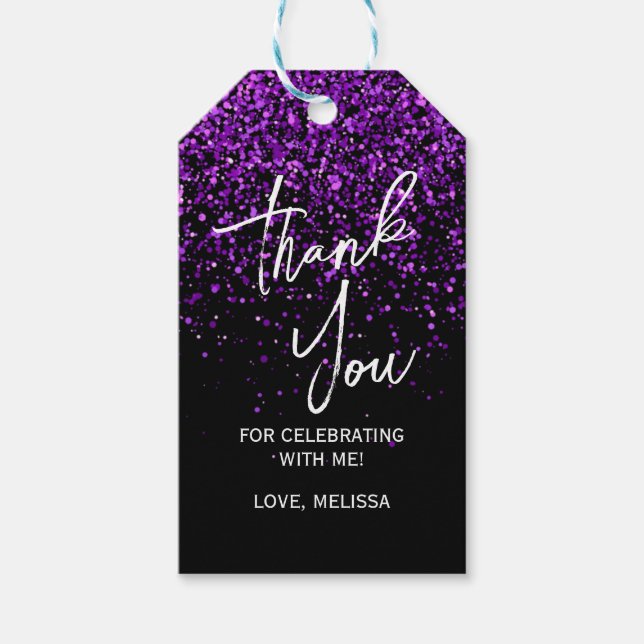 Lila Glitzer Black Birthday Vielen Dank Geschenkanhänger (Vorderseite)