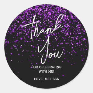 Lila Glitzer Black Birthday Vielen Dank Runder Aufkleber
