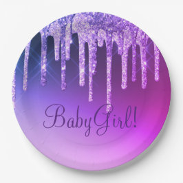 Lila Glitzer Bling Girl Name Sparkle Glam Chic Pappteller