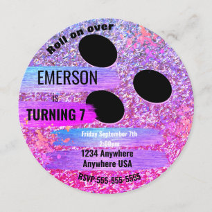Lila Glitzer BOWLING BALL Bowling, Geburtstagspart Einladung