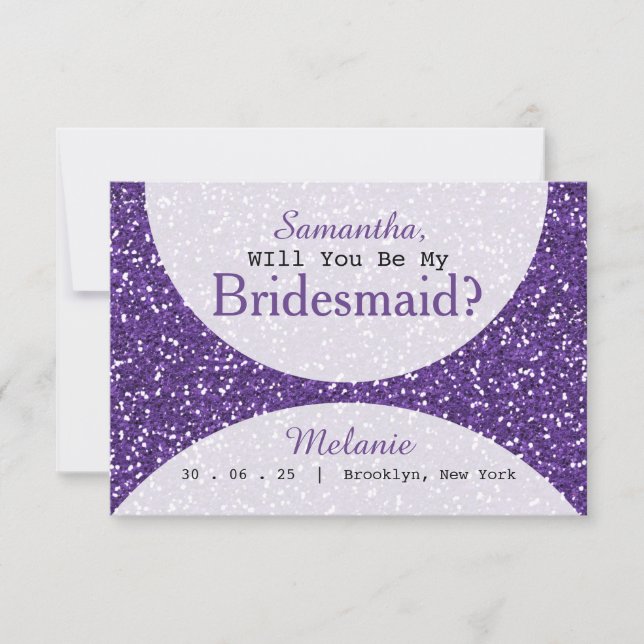 Lila Glitzer Brautparty Bridesmaid Einladung (Vorderseite)
