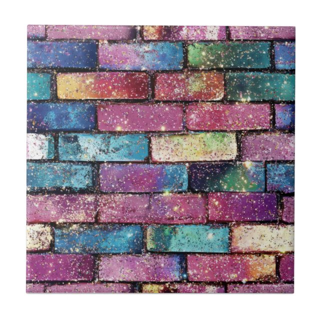 Lila Glitzer Brick Pattern Fliese (Vorderseite)
