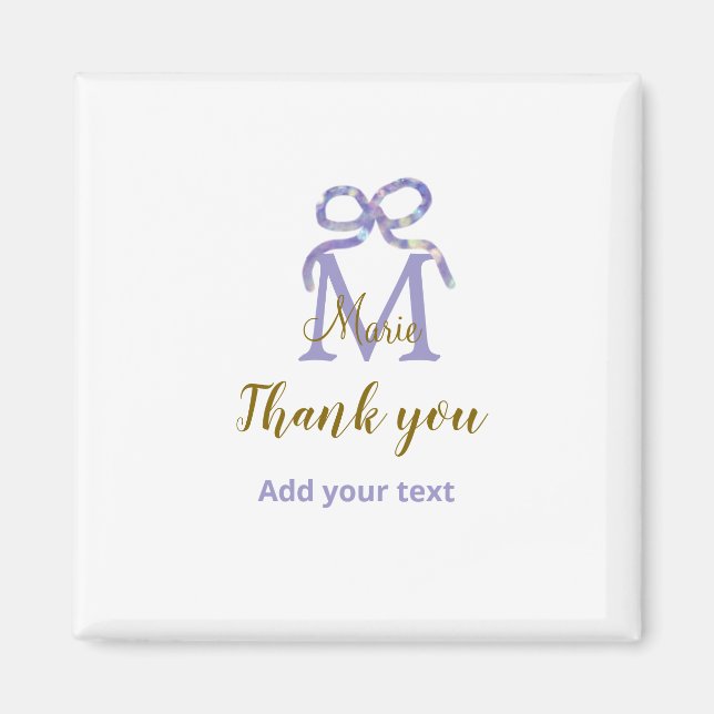 Lila Glitzer-Bug Namensbrief Monogramm Dankeschön Magnet (Vorne)