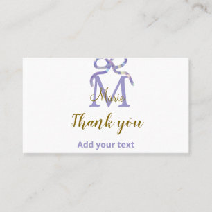 Lila Glitzer-Bug Namensbrief Monogramm Dankeschön Visitenkarte