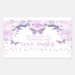 Lila Glitzer Butterfly Geburtstagsticker Rechteckiger Aufkleber