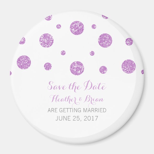 Lila Glitzer Confetti Das Datumsfenster speichern Magnet (Vorne)