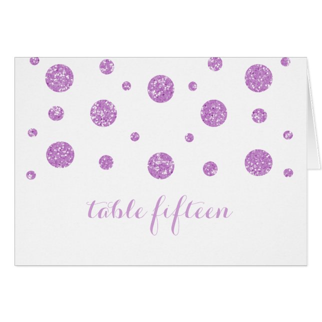 Lila Glitzer Confetti Tischnummer Card (Vorderseite (Horizontal))