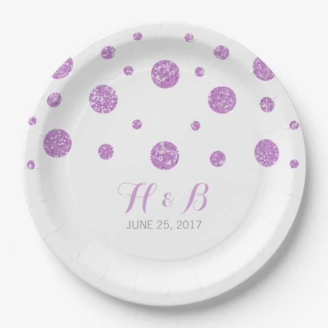 Lila Glitzer Confetti Wedding Paper Teller (Vorderseite)