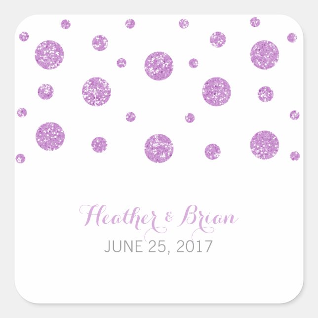 Lila Glitzer Confetti Wedding Stickers (Vorderseite)