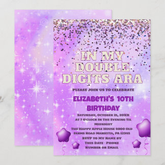 Lila Glitzer Doppelstühle Geburtstag mit Ballon Einladung