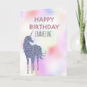 Lila Glitzer Einicorn Rosa Geburtstag        Karte