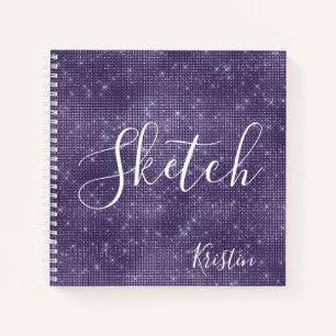Lila Glitzer Elegantes Skript Ihr Name Sketchbook Notizbuch