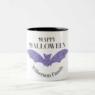 Lila Glitzer Fledermaus Frohes Halloween Zweifarbige Tasse