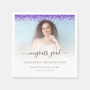 Lila Glitzer Foto 2024 Glückwunsch Abschluss Serviette