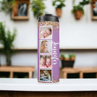 Lila Glitzer Foto Thermal Tumbler Thermosbecher