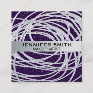 Lila Glitzer-Fußklammern Silver Glitzer Scribble Quadratische Visitenkarte