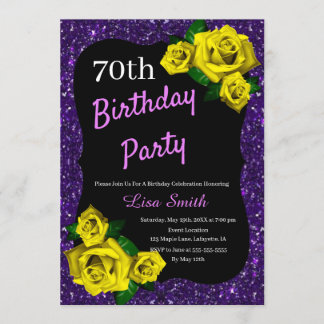 Lila Glitzer Gelbe Rosen aller Altersklassen Einladung