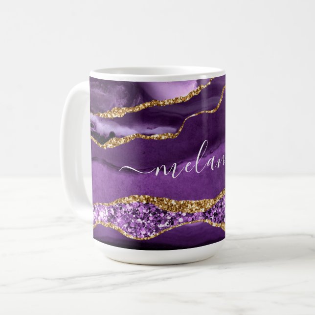 Lila Glitzer Geode Individuelle Name Kaffeemaschin Kaffeetasse (Vorderseite Links)