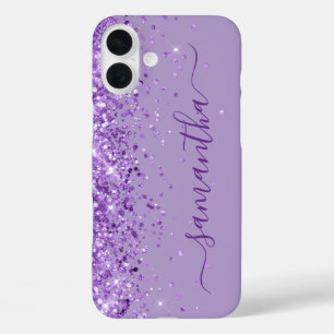 Lila Glitzer Girly Signature iPhone 16 Plus Hülle