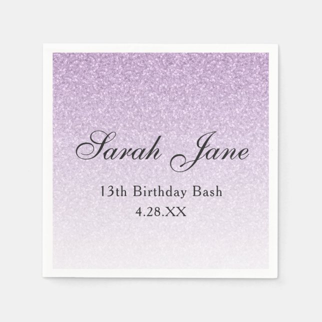 Lila Glitzer Glam Personalisiert Serviette (Vorderseite)