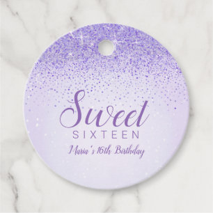 Lila Glitzer, Glam Sweet 16 Gefallen Tags Geschenkanhänger