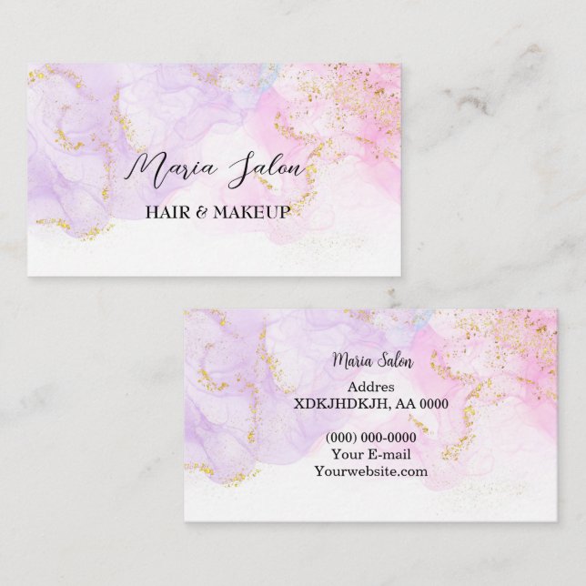 Lila Glitzer Gold Aquarell Business Card Visitenkarte (Vorne/Hinten)