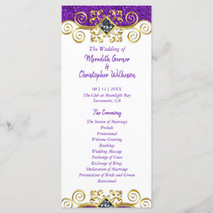 Lila Glitzer Gold Gemstone Hochzeitsprogramm Programm