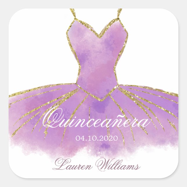 Lila Glitzer Gown Quinceanera Sticker (Vorderseite)