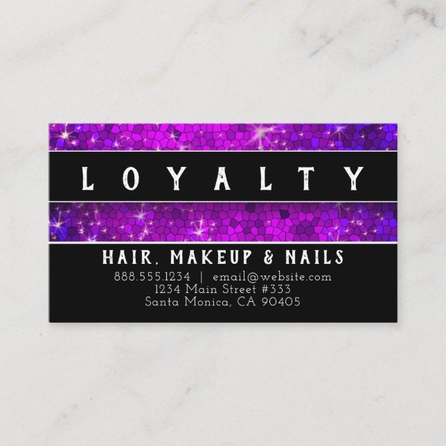 Lila Glitzer Haar Makeup Artist Nail Salon Wellnes Terminkarte (Vorderseite)