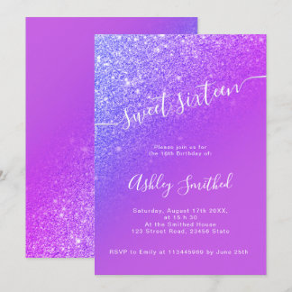 Lila Glitzer helle ombre chic Skript Sweet 16 2 Einladung