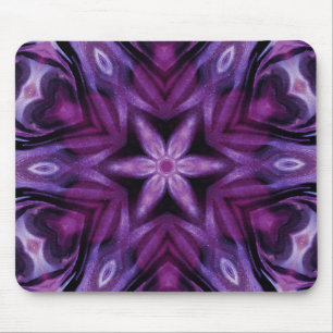 Lila Glitzer Herz und Blume Kaleidoskop Muster Mousepad