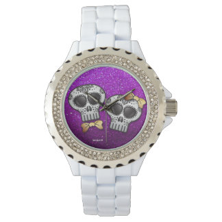 Lila Glitzer Hochzeit Valentine Zucker Schädel Armbanduhr