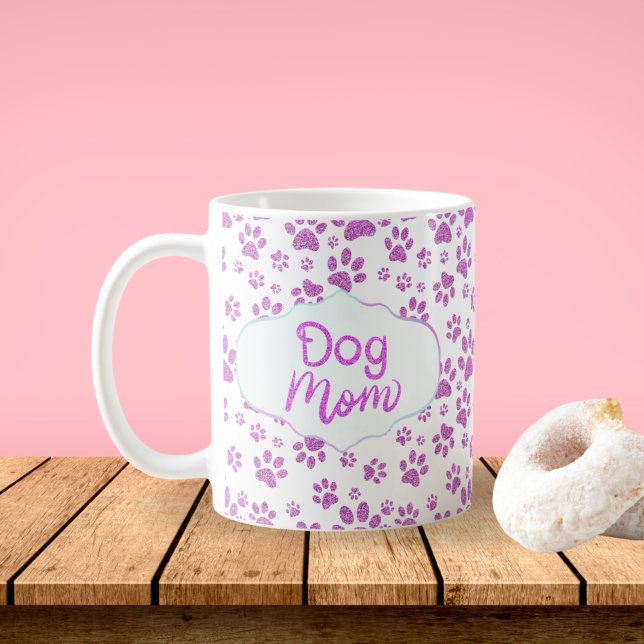 Lila Glitzer Hunde Mama Paw Prints Kaffeetasse (Von Creator hochgeladen)