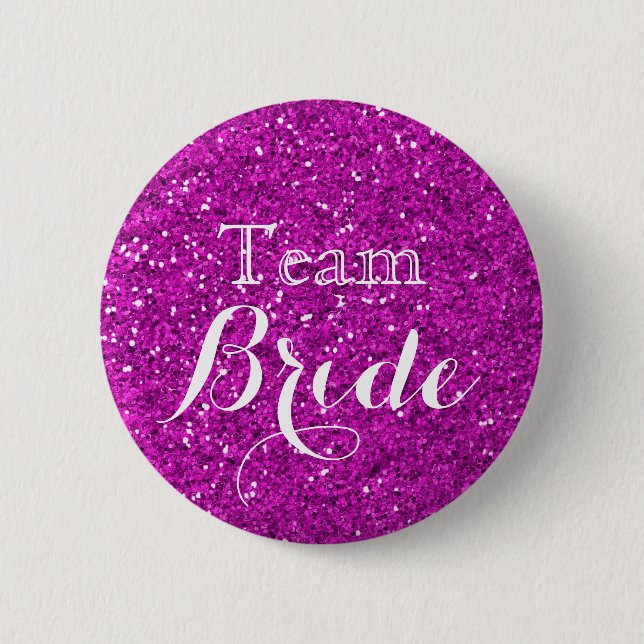 Lila Glitzer Imitate Foil Wedding Team Bride Button (Vorderseite)