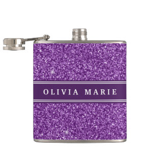 Lila Glitzer (Imitate) Personalisierter Name Flachmann