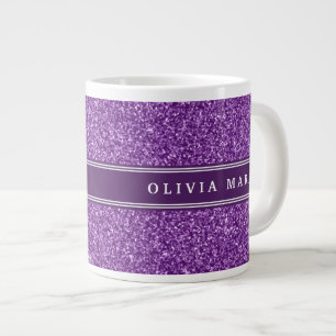 Lila Glitzer (Imitate) Personalisierter Name Jumbo-Tasse