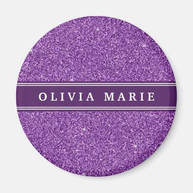 Lila Glitzer (Imitate) Personalisierter Name Magnet (Vorne)