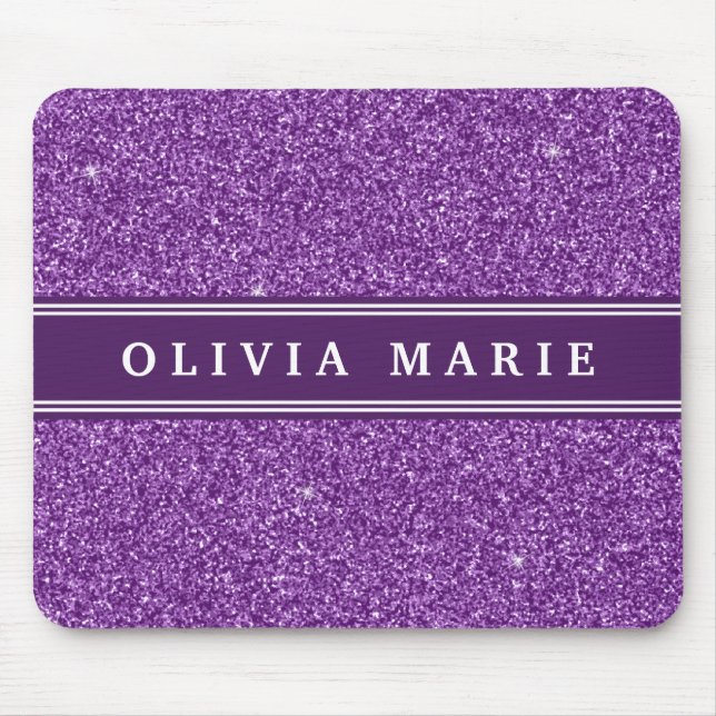 Lila Glitzer (Imitate) Personalisierter Name Mousepad (Vorne)