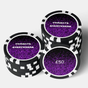 Lila Glitzer in Black Dominate Überall Pokerchips