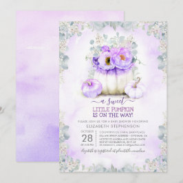 Lila Glitzer Kleine florale Pumpkin Baby Dusche Einladung