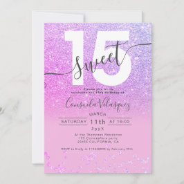 Lila Glitzer Konfetti rosa Quinceanera Foto Einladung